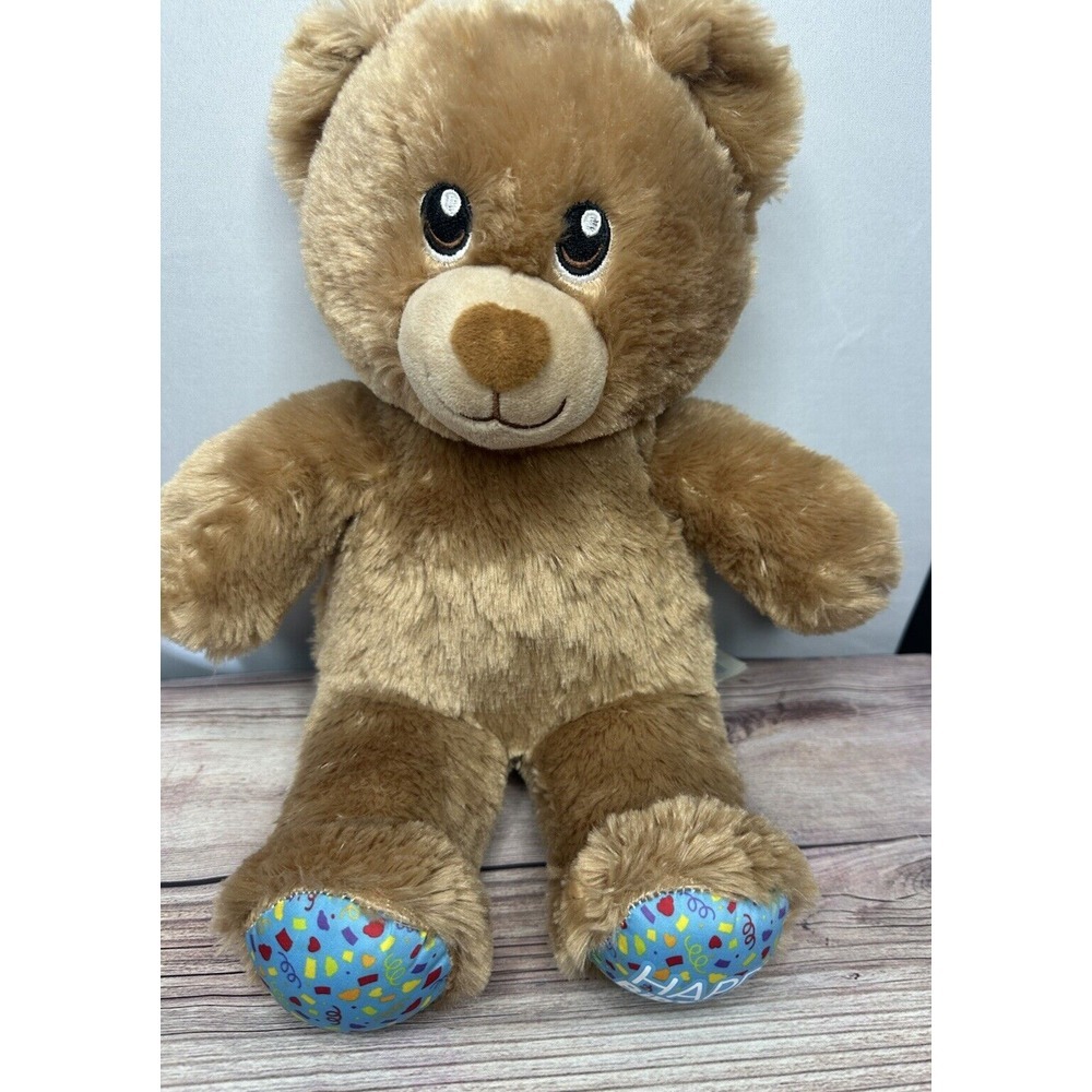 Build A Bear Happy Birthday Brown‎ Bear Teddy Blue Feet Plush 18"